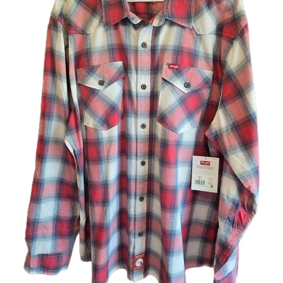 Wrangler Men's XL Soft Red And White Plaid Long-Sleeve Button-Down Shirt NWT - Picture 5 of 5